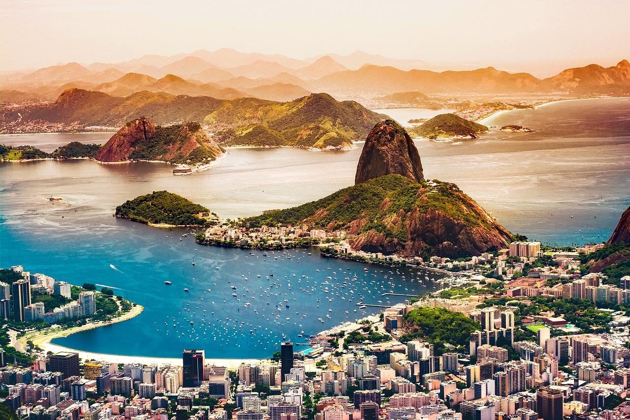 rio de janeiro, brazil, city, urban, tourism, coastline, vacation, cityscape, mountains, nature, sunrise, buildings, bay, harbor, water