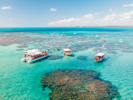 Discover the stunning turquoise tide pools of Maragogi, Brazil, under a clear blue sky.